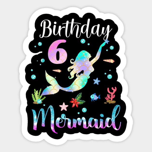 6 Years Old Birthday Mermaid Happy 6th Birthday Sticker by Vintage White Rose Bouquets